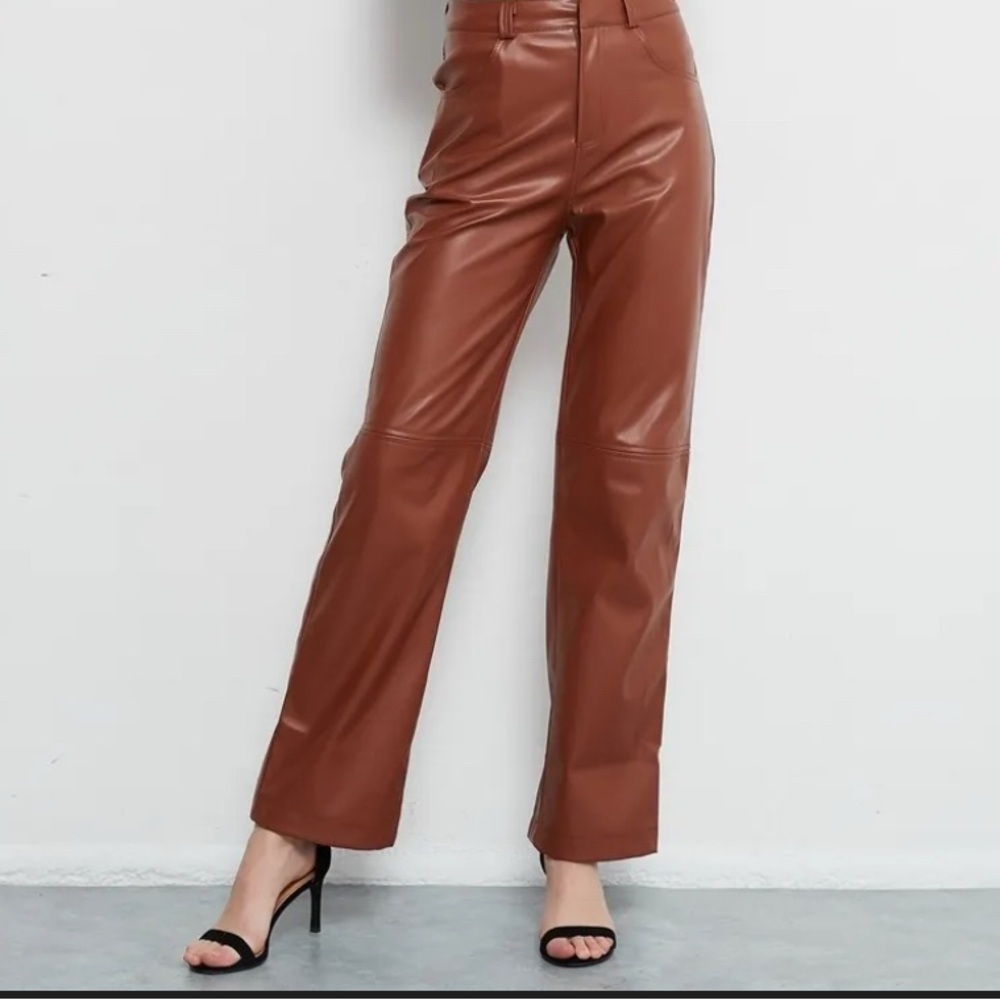 Kensie Brown Vegan Leather Pants